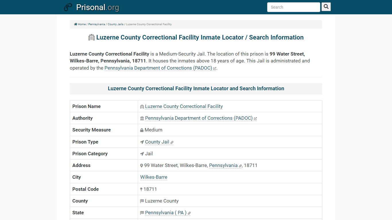 Luzerne County Correctional Facility-Inmate Locator/Search ...